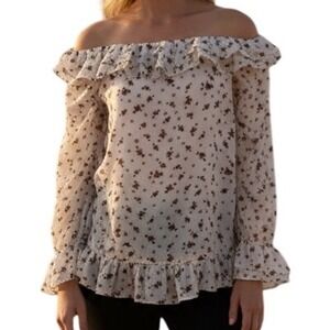 SABO SKIRT‎ Gorgeous Cream Floral Off-Shoulder L/S Lexi  Top NWT Size Small